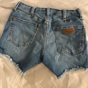Wrangler Blue Denim Shorts with Brown Accents
